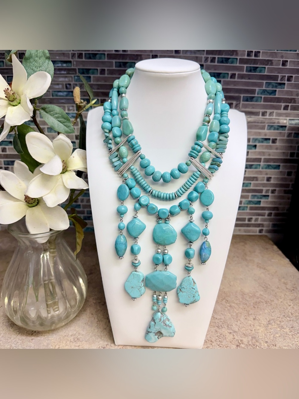 Chico's Mel Collection Turquoise Bib Statement Necklace - Picture 3 of 4
